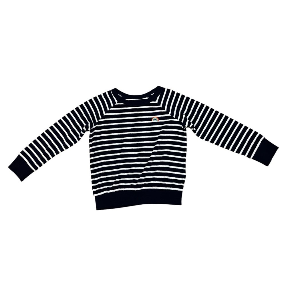 Gap Kids Girls Navy White Striped Sweatshirt with Rainbow Applique Small 6-7